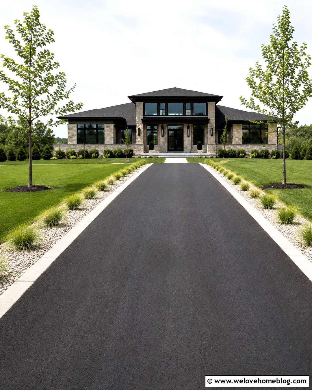 Driveway With Ornamental Grass Lining - 20 Lining Driveway Ideas