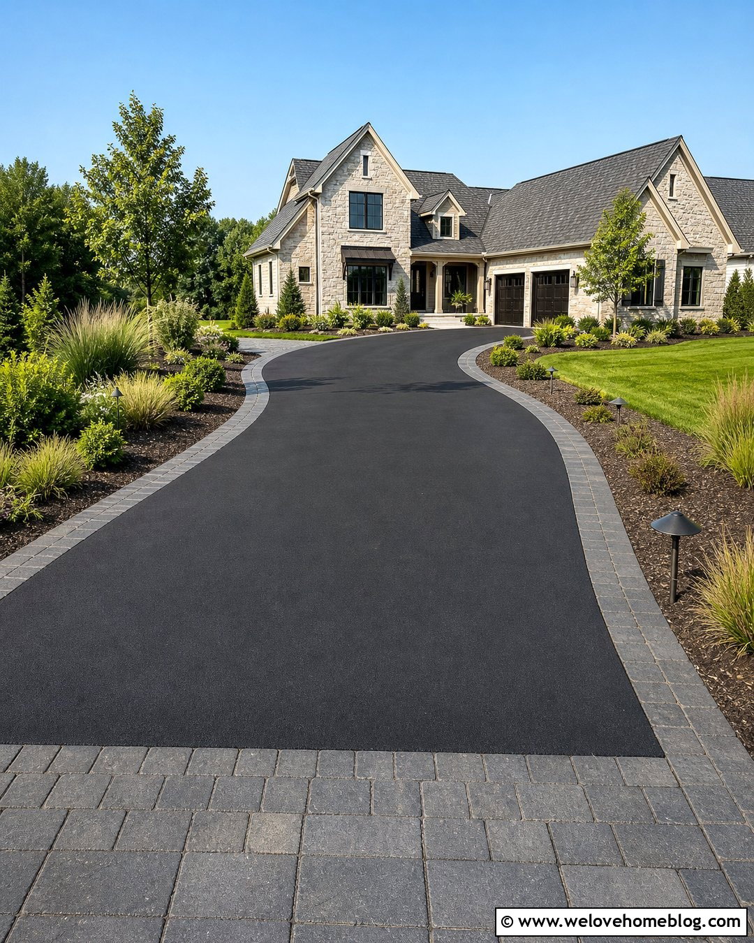 Driveway With Paver Borders And Low Lighting - 35 home driveway ideas