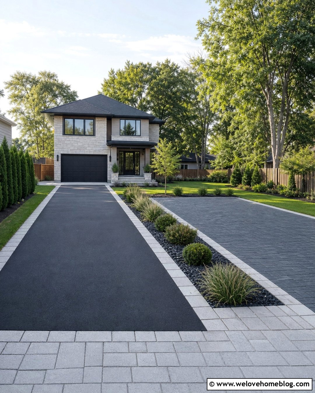 Driveway With Paver Parking Pad - 50 Driveway Ideas