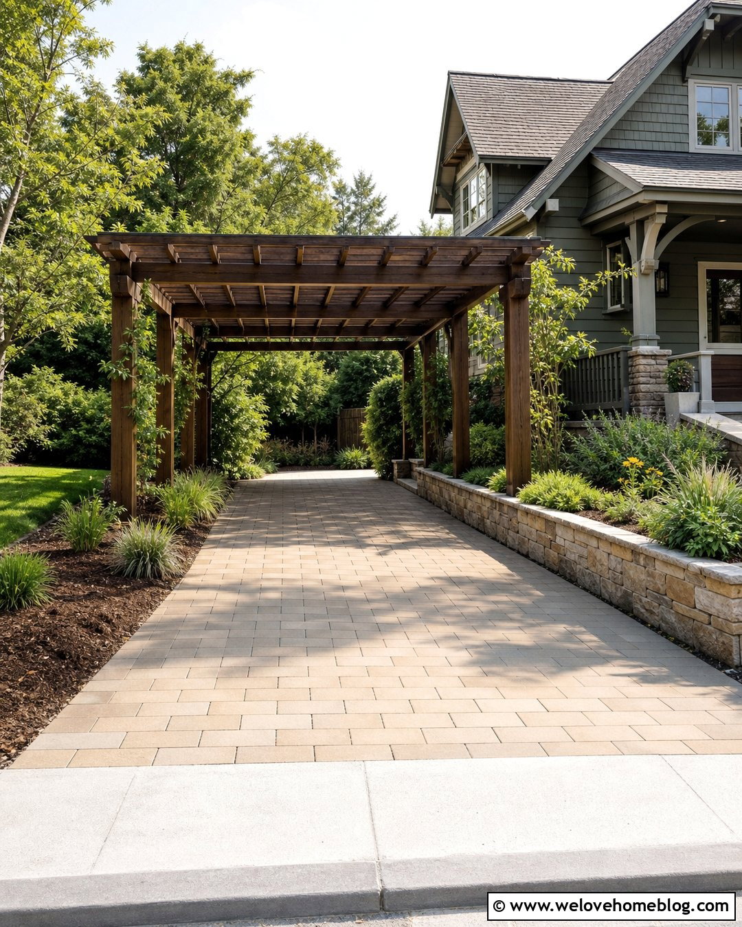 Driveway With Pergola Parking Shelter - 20 Driveway With No Garage Ideas