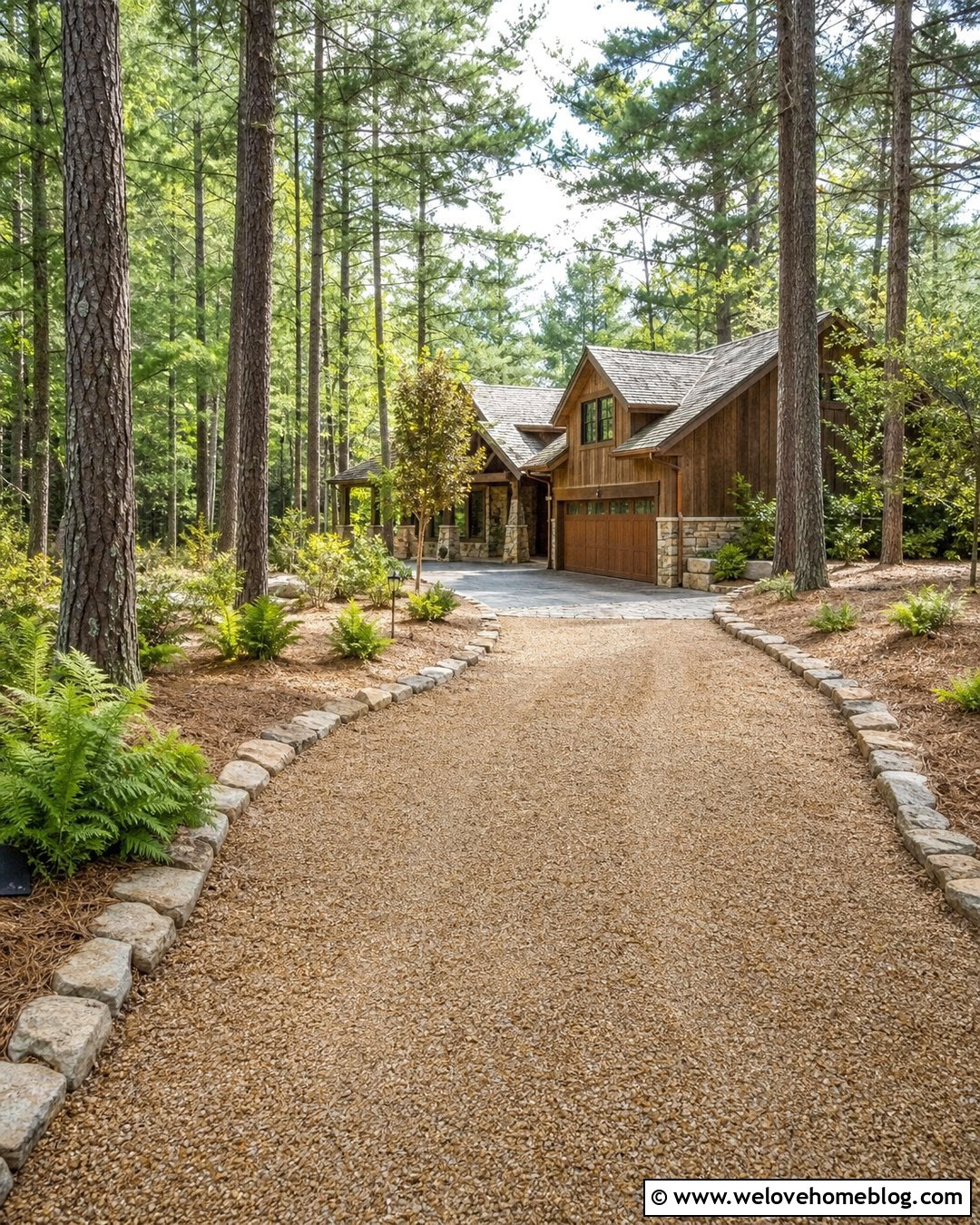 Driveway With Pine Trees On Both Sides