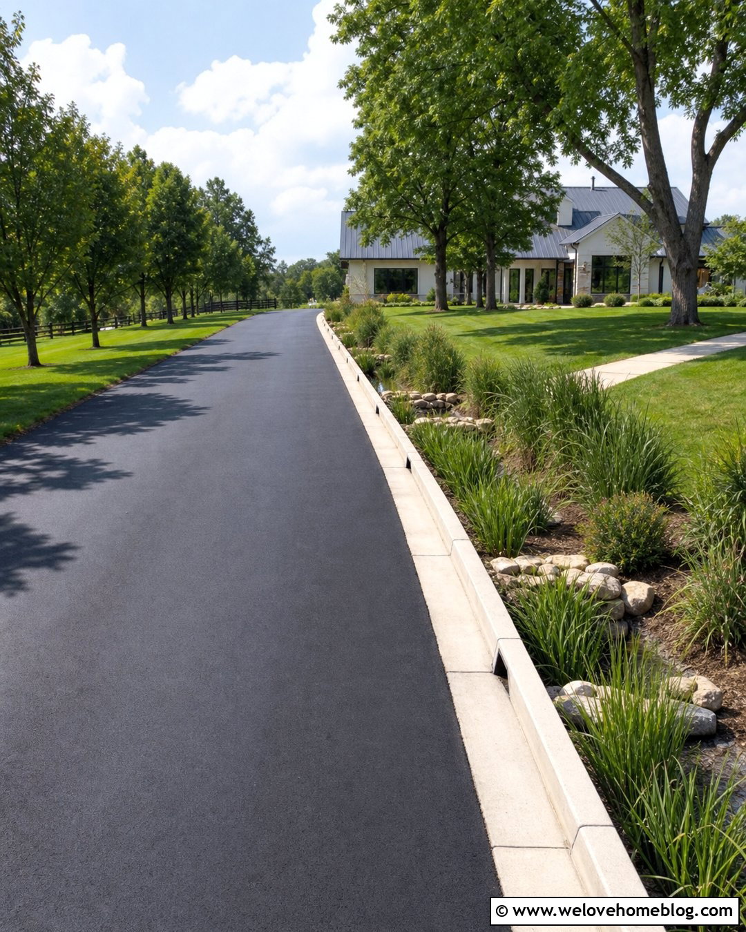 Driveway With Planted Bioswale Drain - 35 Driveway Drain Ideas