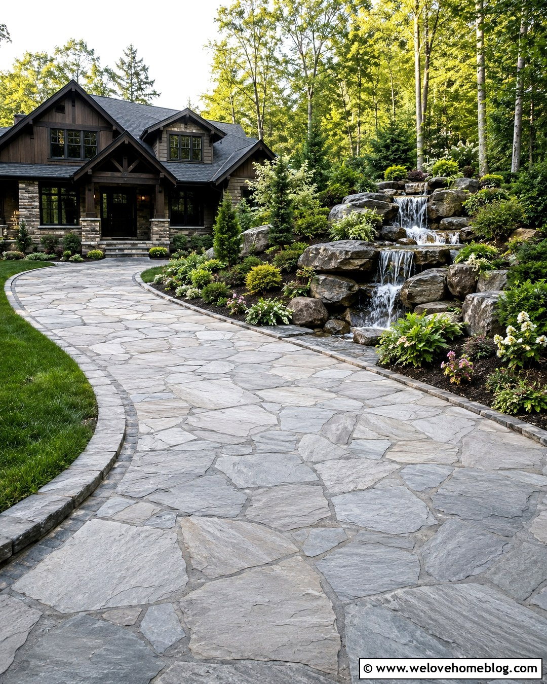 Driveway With Pondless Waterfall - 20 Water Fountain Driveway Ideas