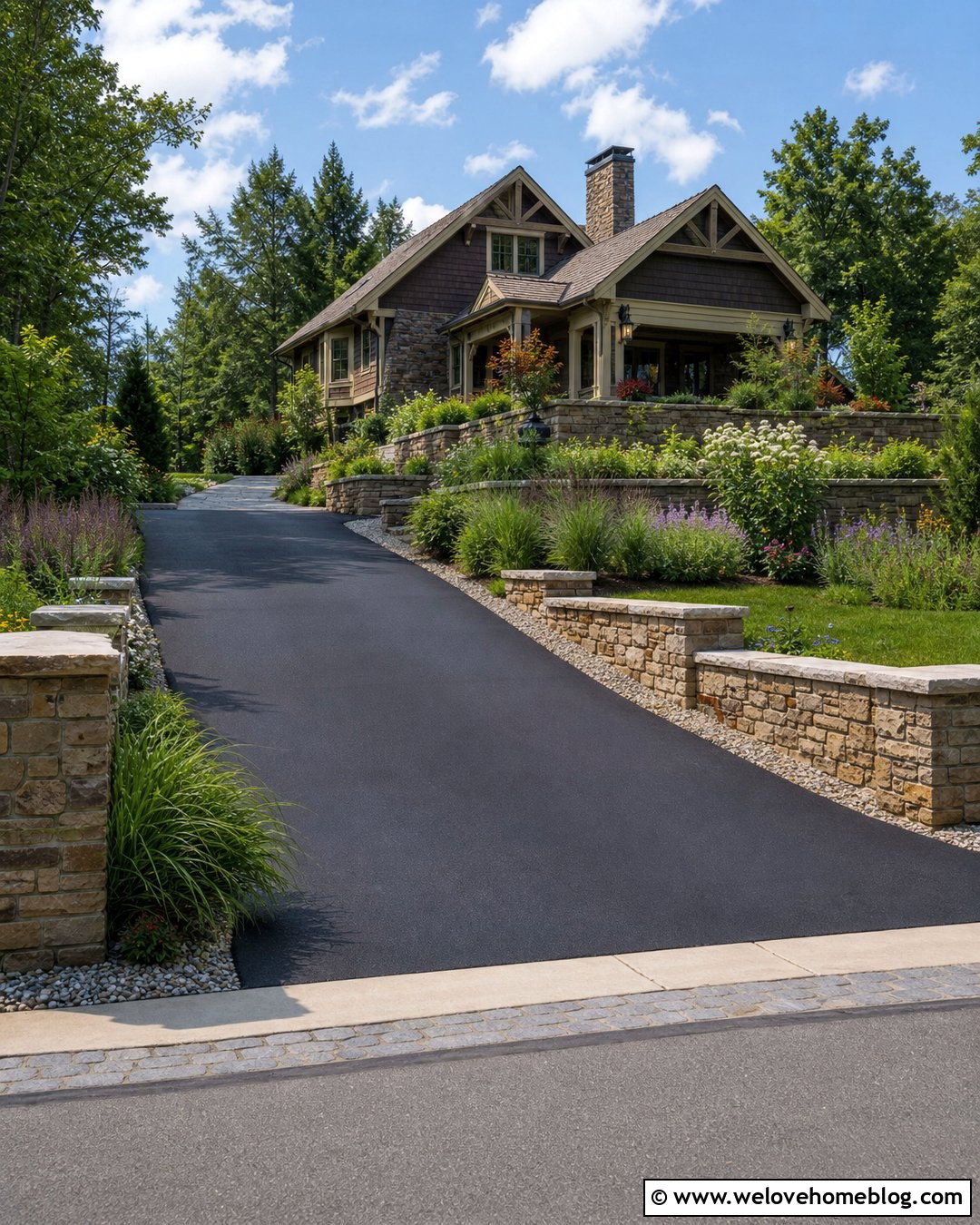 Driveway With Raised Stone Planting Beds - 25 landscaping next to driveway ideas
