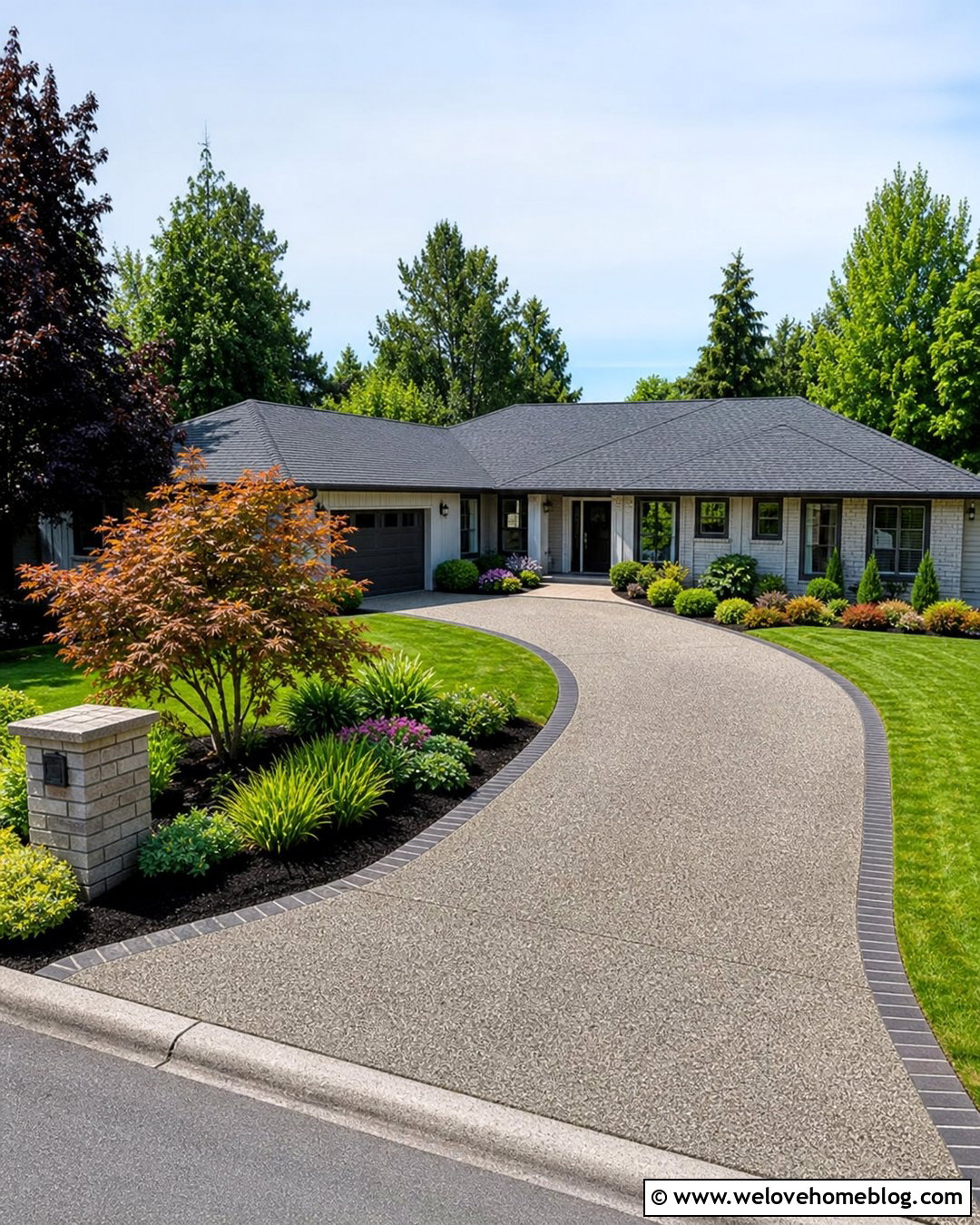 Driveway With Ranch House Curb Appeal - 50 Driveway Ideas