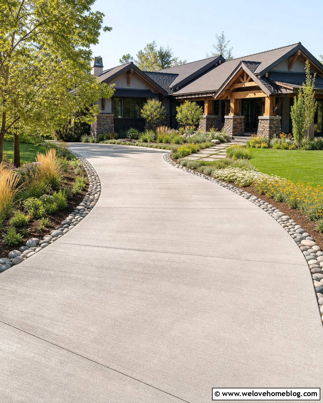 Driveway With River Rock Curb