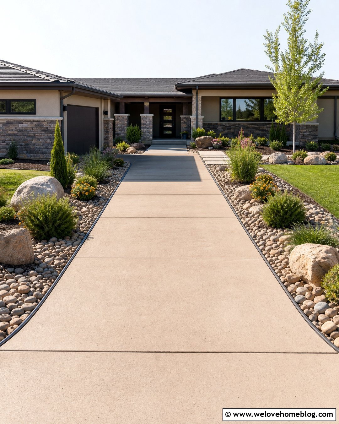 Driveway With River Rock Landscaping - 20 driveway landscape along ideas