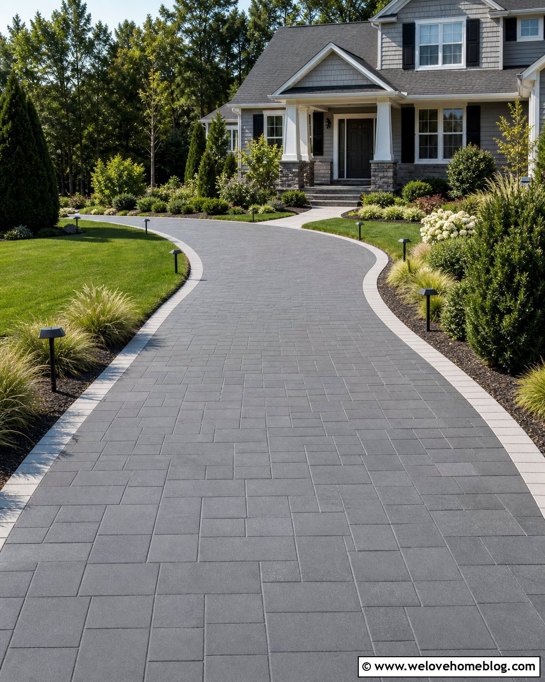 Driveway With Solar Path Lighting - 50 Driveway Ideas