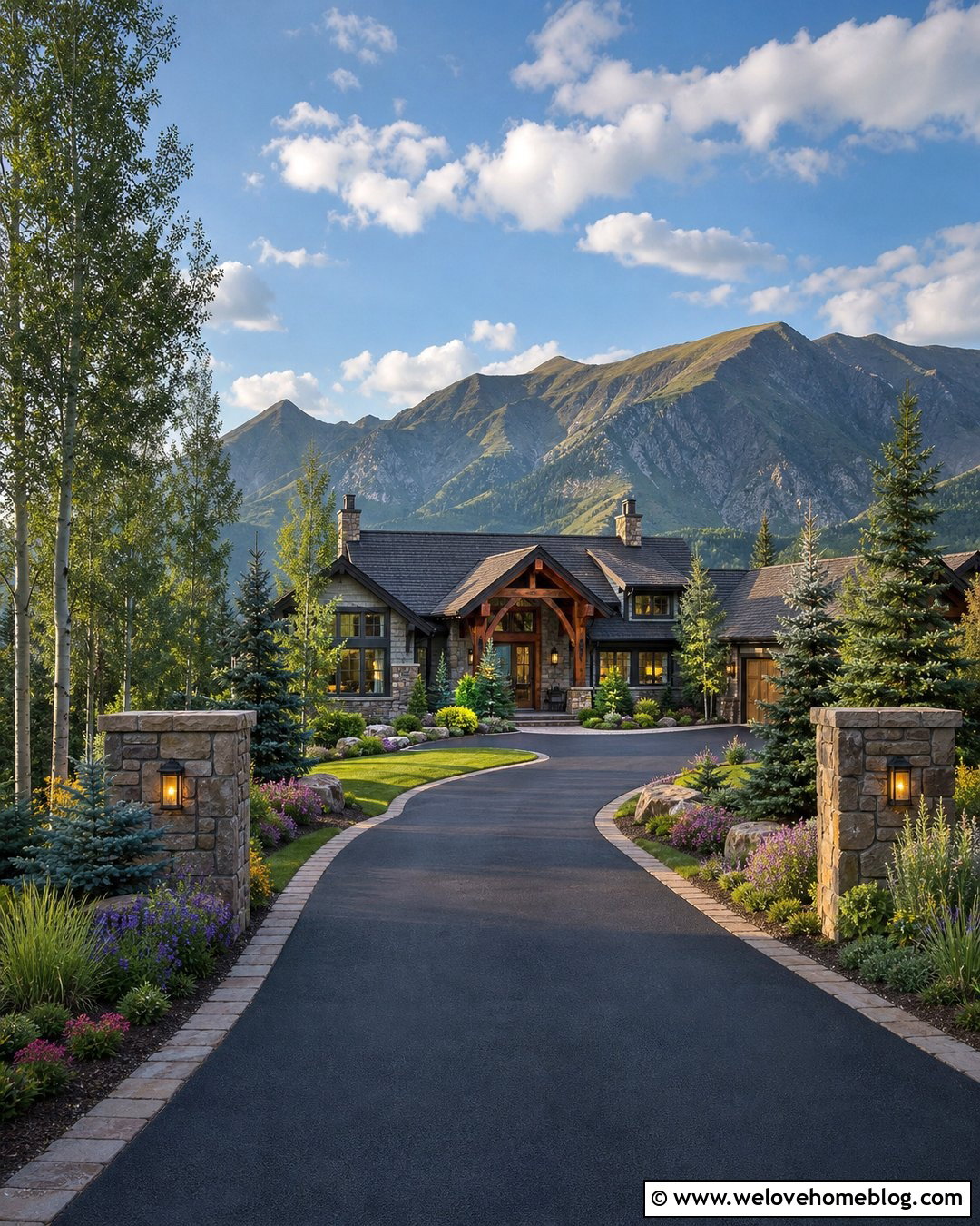 Driveway With Stone Pillar Entrance - 40 driveway front garden ideas