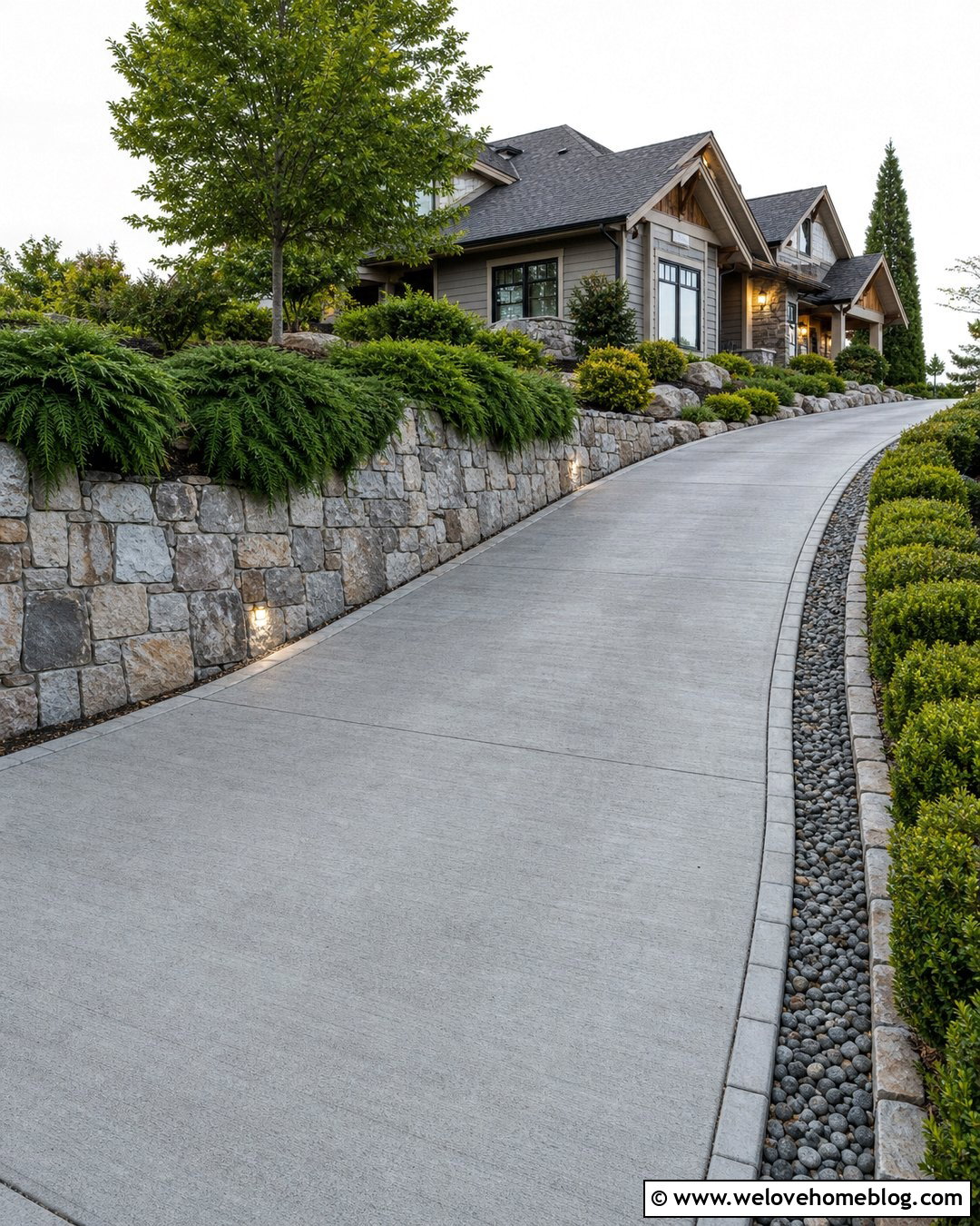 Driveway With Stone Retaining Wall - 50 Driveway Ideas