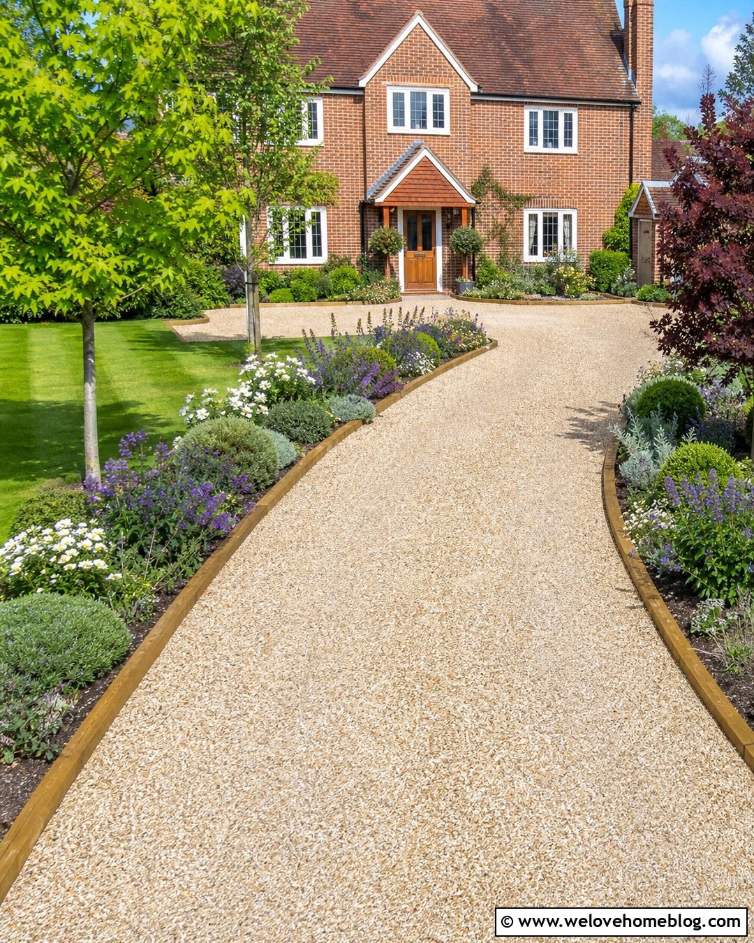 Driveway With Timber Edging And Flower Beds - 20 Landscape Timber Driveway Edging Ideas