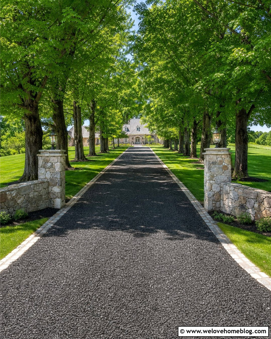 Driveway With Trees And Stone Pillars On Both Sides - 25 Driveway With Trees On Both Sides Ideas