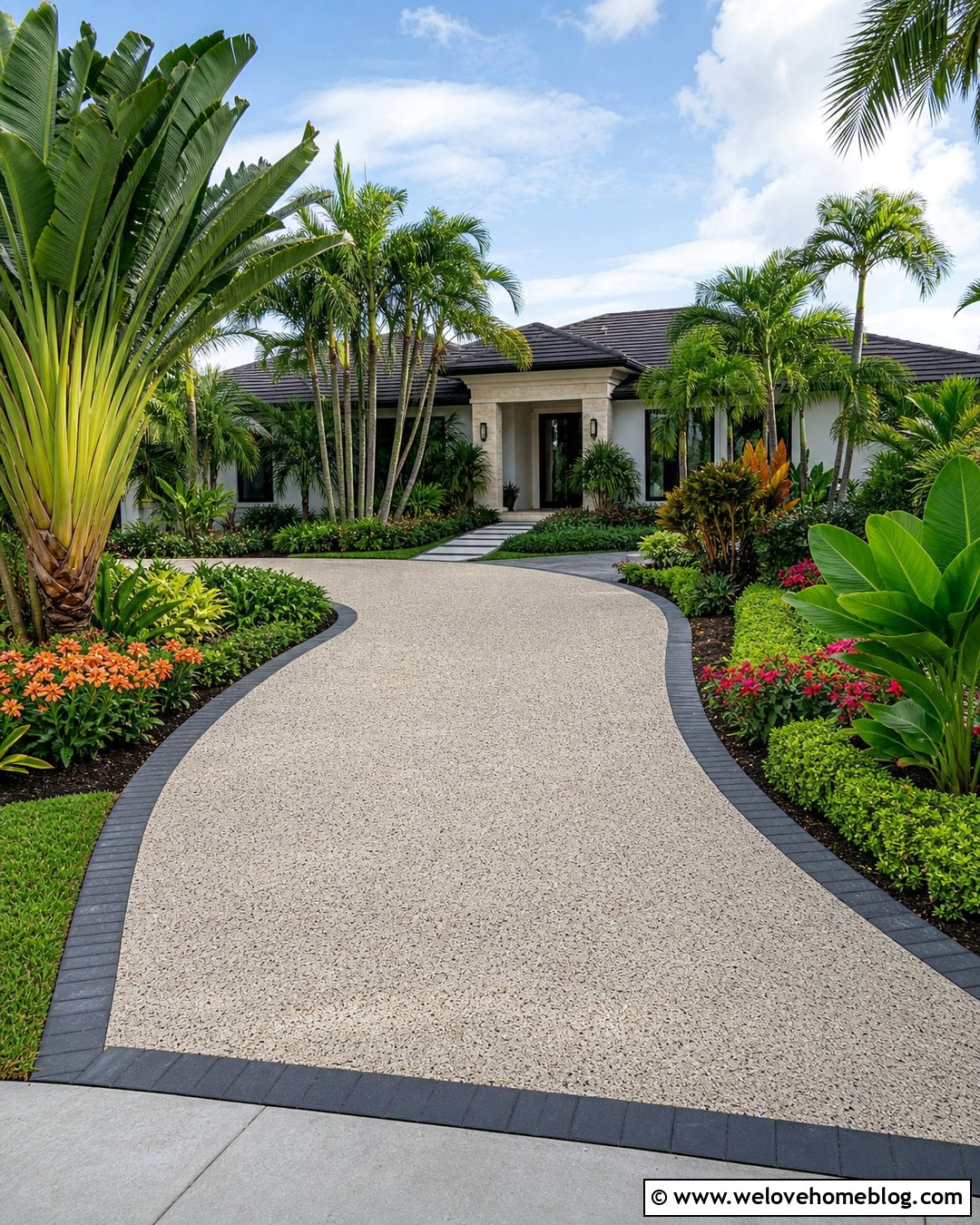 Driveway With Tropical Front Garden - 40 driveway front garden ideas