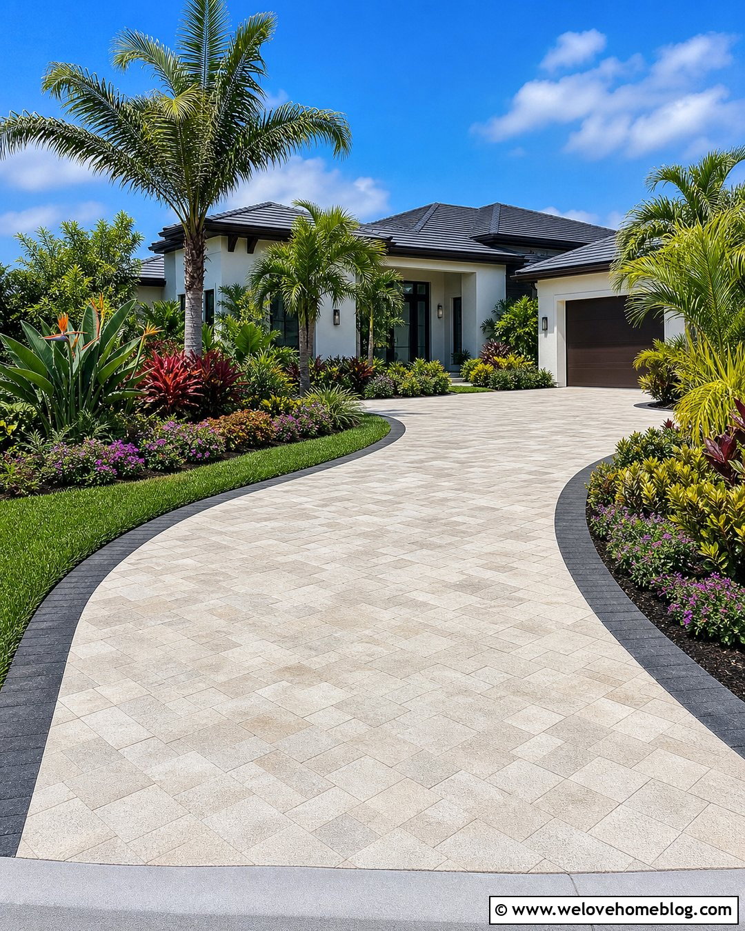Driveway With Tropical Landscaping - 50 Driveway Landscaping Ideas