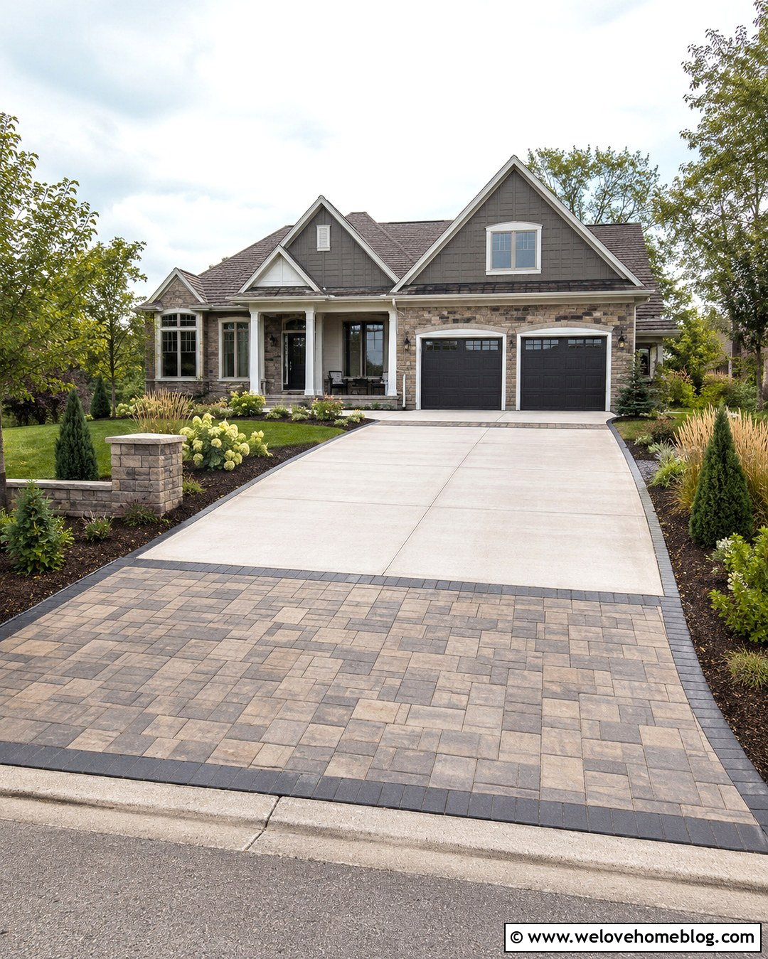 Driveway With a Decorative Paver Apron - 20 Driveway Transformation Ideas