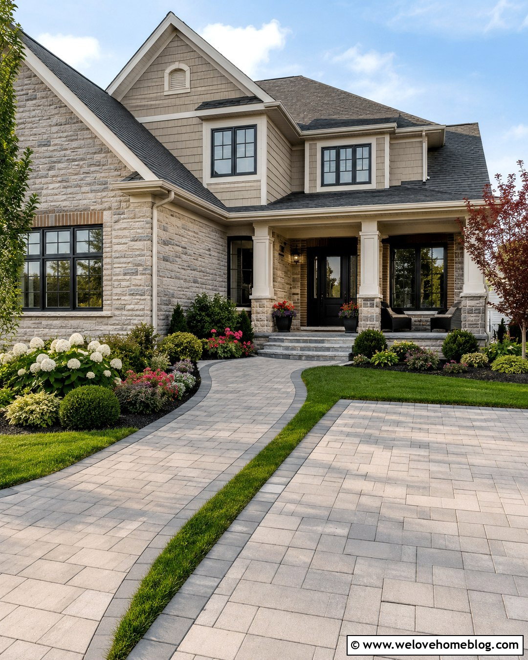 Driveway With a Matching Front Walkway - 20 Driveway Transformation Ideas