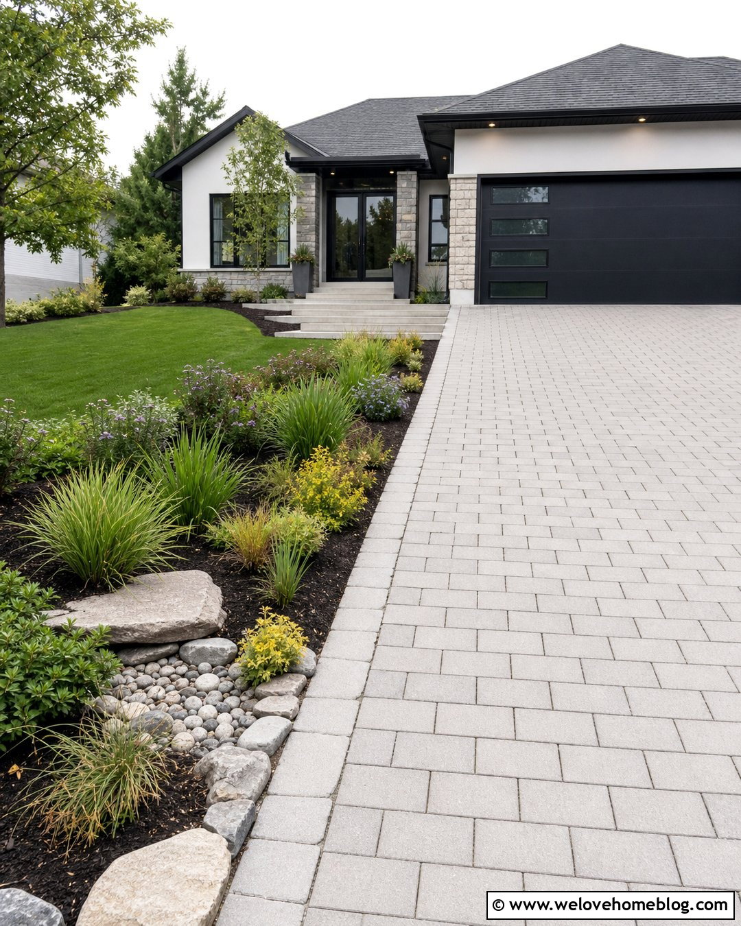 Driveway With a Rain Garden Border - 20 landscape near driveway ideas