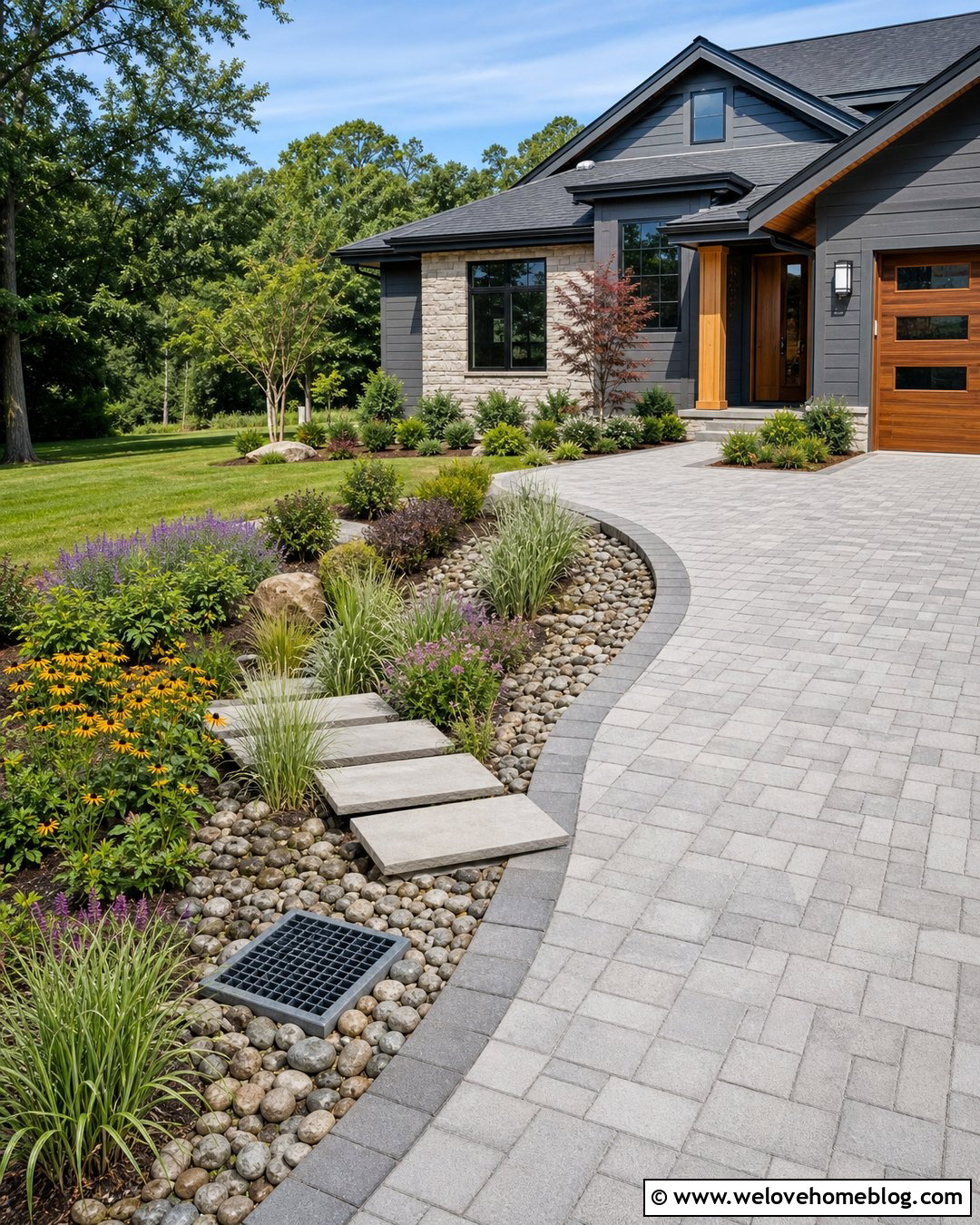 Driveway With a Rain Garden Border - 25 landscaping next to driveway ideas