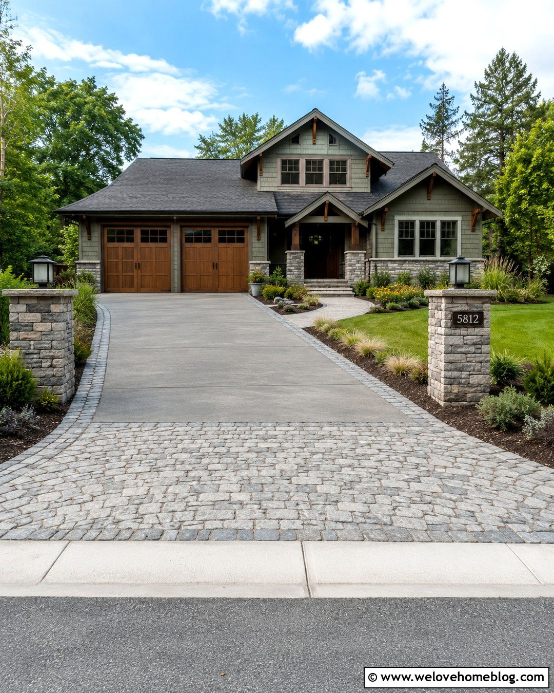Driveway With a Stone Apron Entrance - 20 stylish driveway makeover ideas