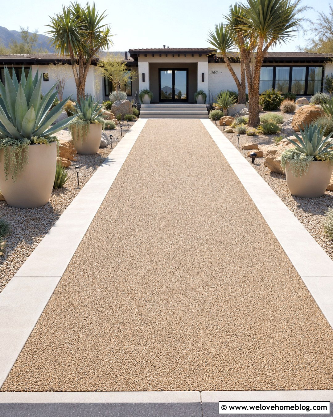 Drought Tolerant Pots Along A Driveway - 20 Pots Along Driveway Ideas