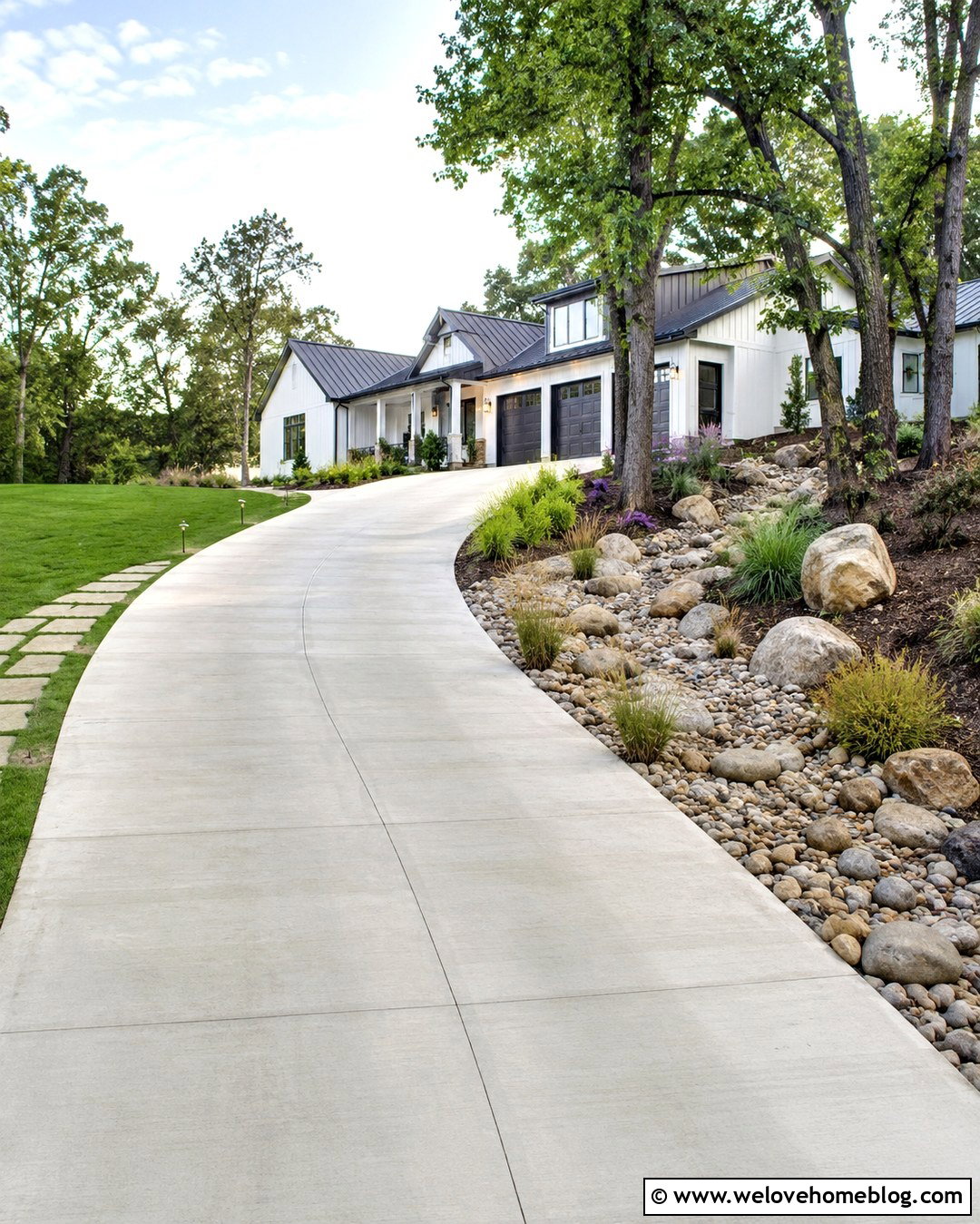 Dry Creek Bed Sloped Driveway - 20 slope driveway landscaping ideas