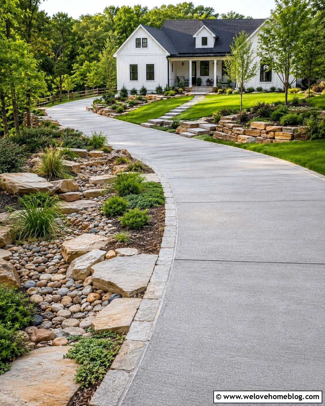 Dry Creek Planters Beside a Sloped Driveway - 20 Planter For Sloped Driveway Ideas