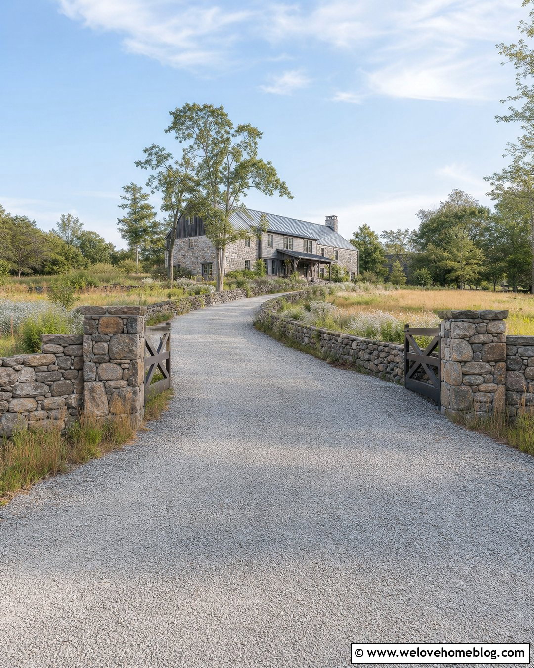 Dry Stack Stone Country Driveway Entrance - 25 Stone Entrance Driveway Ideas