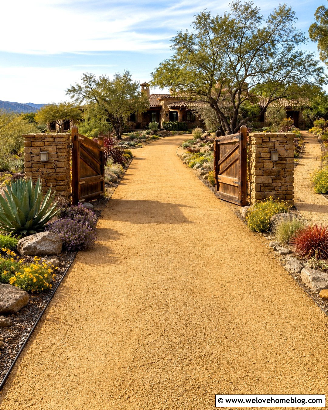 Dry Stack Stone Posts With A Decomposed Granite Driveway - 20 stone posts driveway ideas
