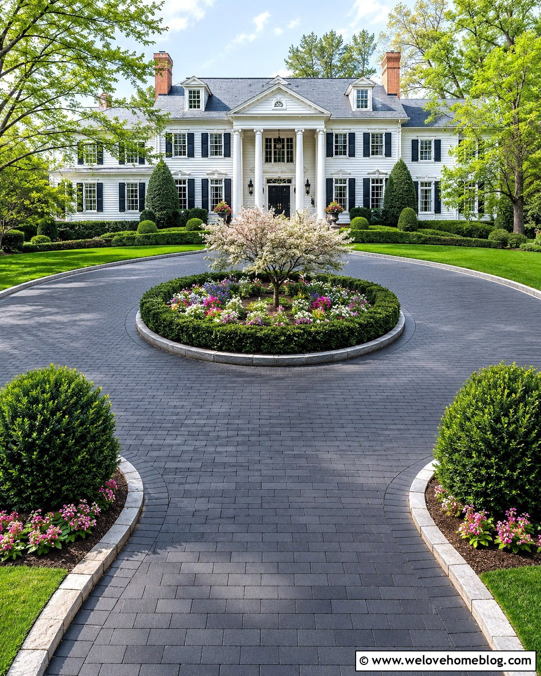 Dwarf Holly Circular Driveway - 20 shrub lined driveway ideas