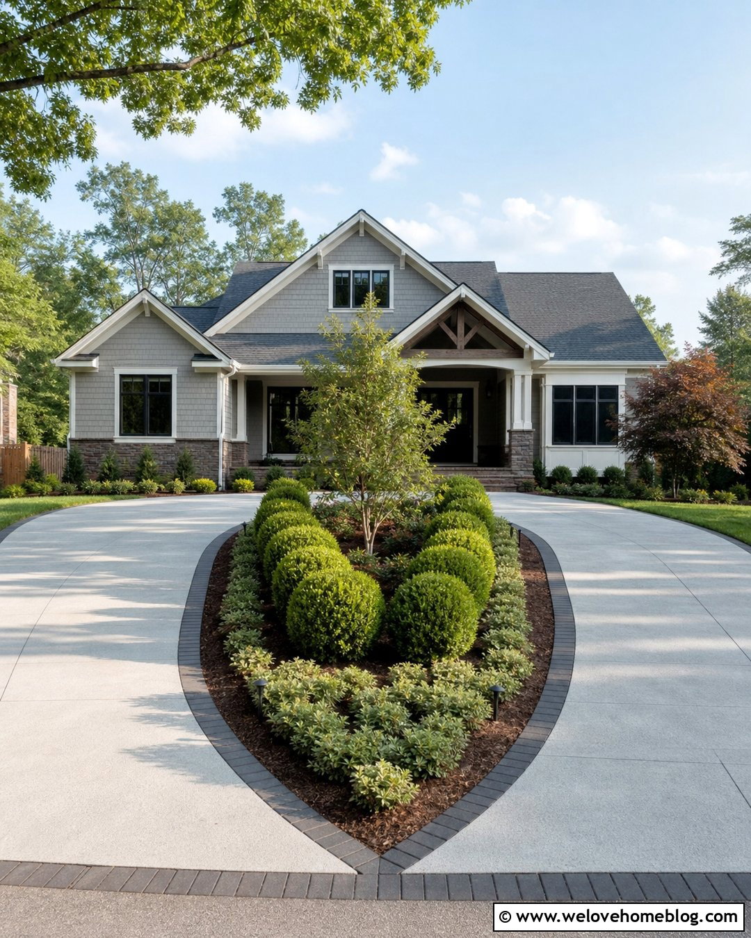 Dwarf Viburnum Shrubs Along A Split Driveway - 25 Driveway Shrubs Ideas