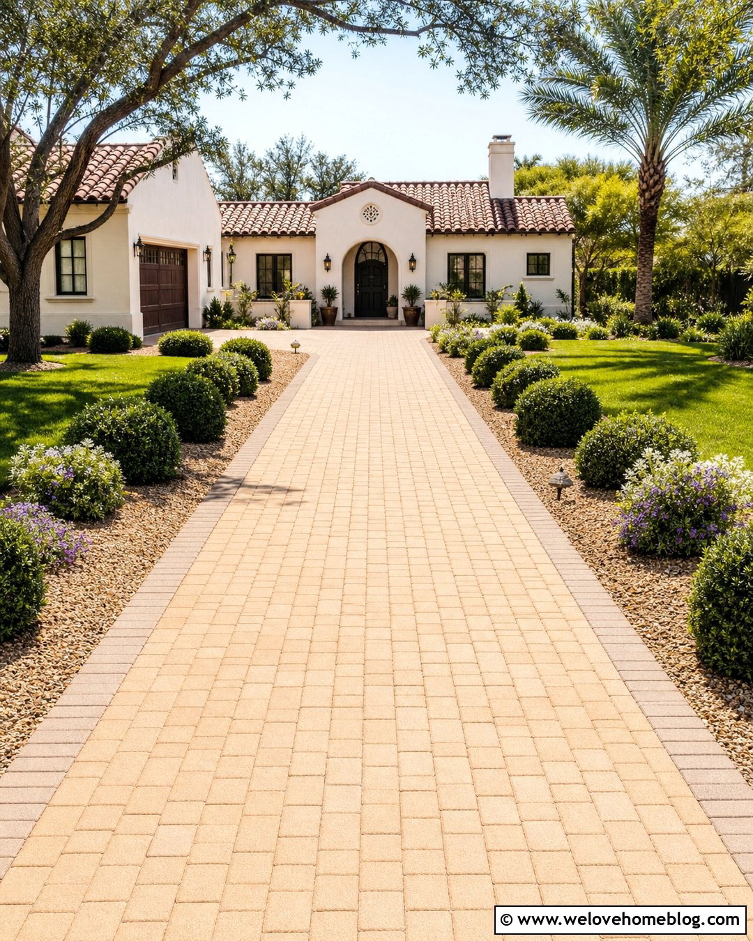Dwarf Yaupon Holly Bushes Lining a Paver Driveway - 20 bushes lining driveway ideas