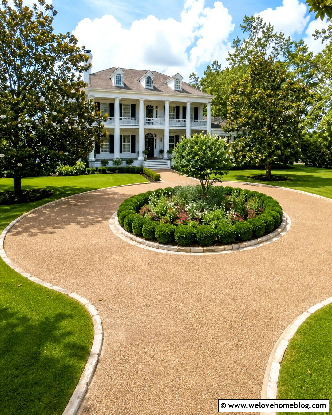 Dwarf Yaupon Holly Shrubs Around A Circular Driveway