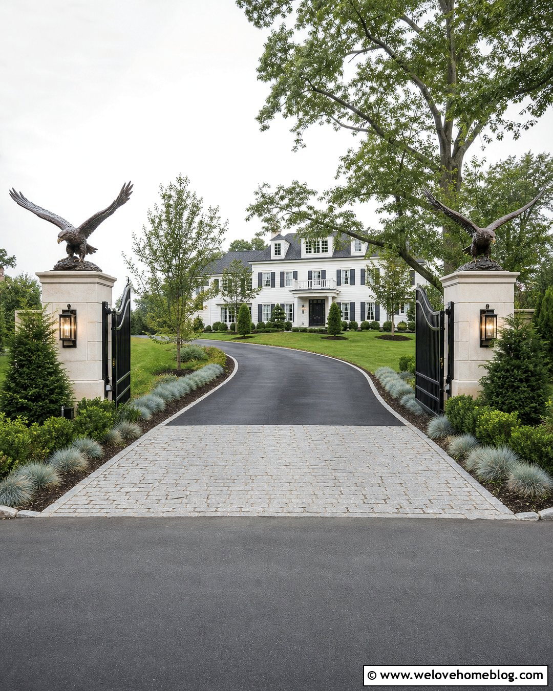 Eagle Statues on Driveway Pillars - 20 Driveway Entrance Statues Ideas