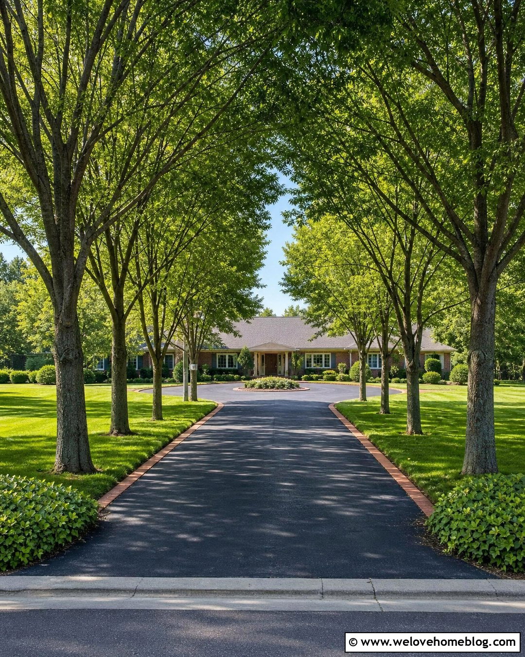 Elm Tree Lined Asphalt Driveway - 40 Tree Lined Driveway Ideas
