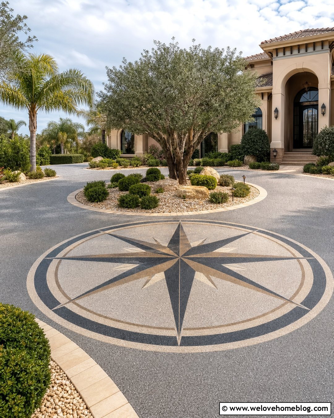 Epoxy Driveway With Compass Design - 20 Epoxy Driveway Ideas