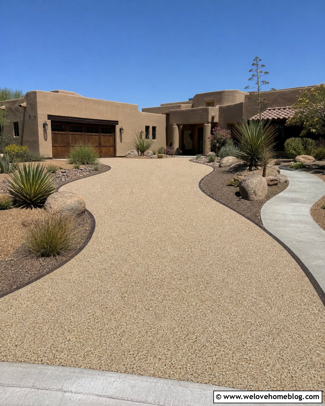 Epoxy Resin Driveway With Desert Landscaping - 20 Epoxy Resin Driveway Ideas