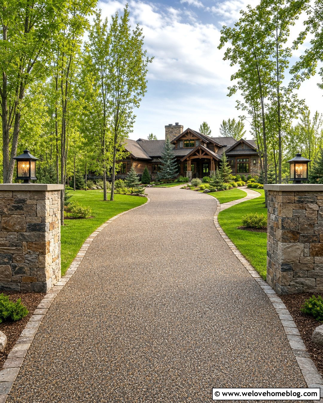 Epoxy Resin Driveway With Stone Pillars - 20 Epoxy Resin Driveway Ideas
