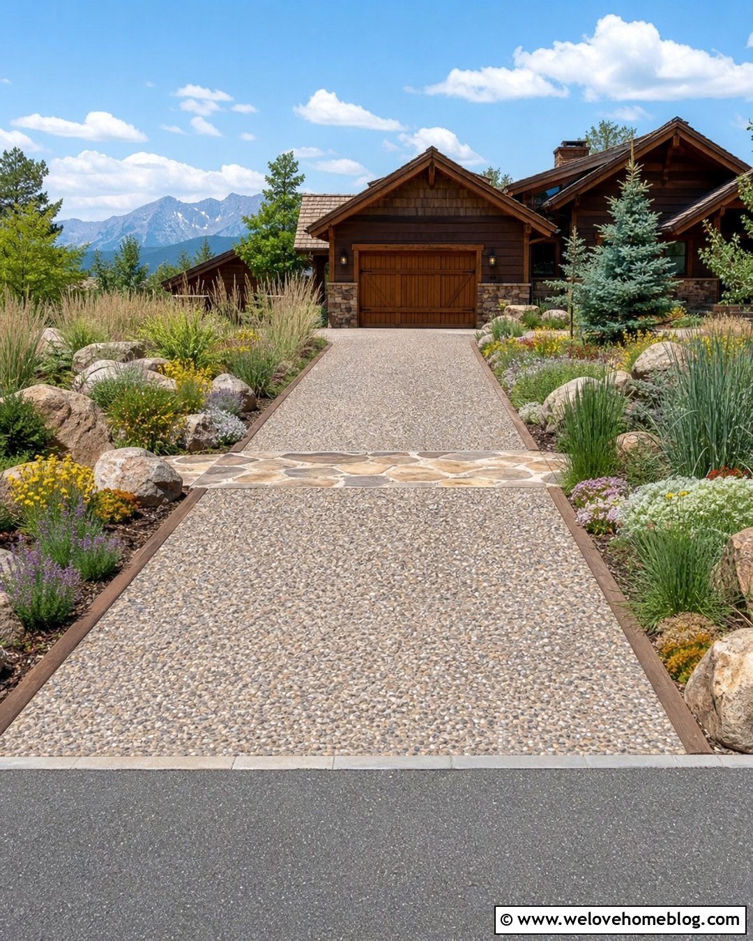 Epoxy River Stone Driveway With Timber Borders