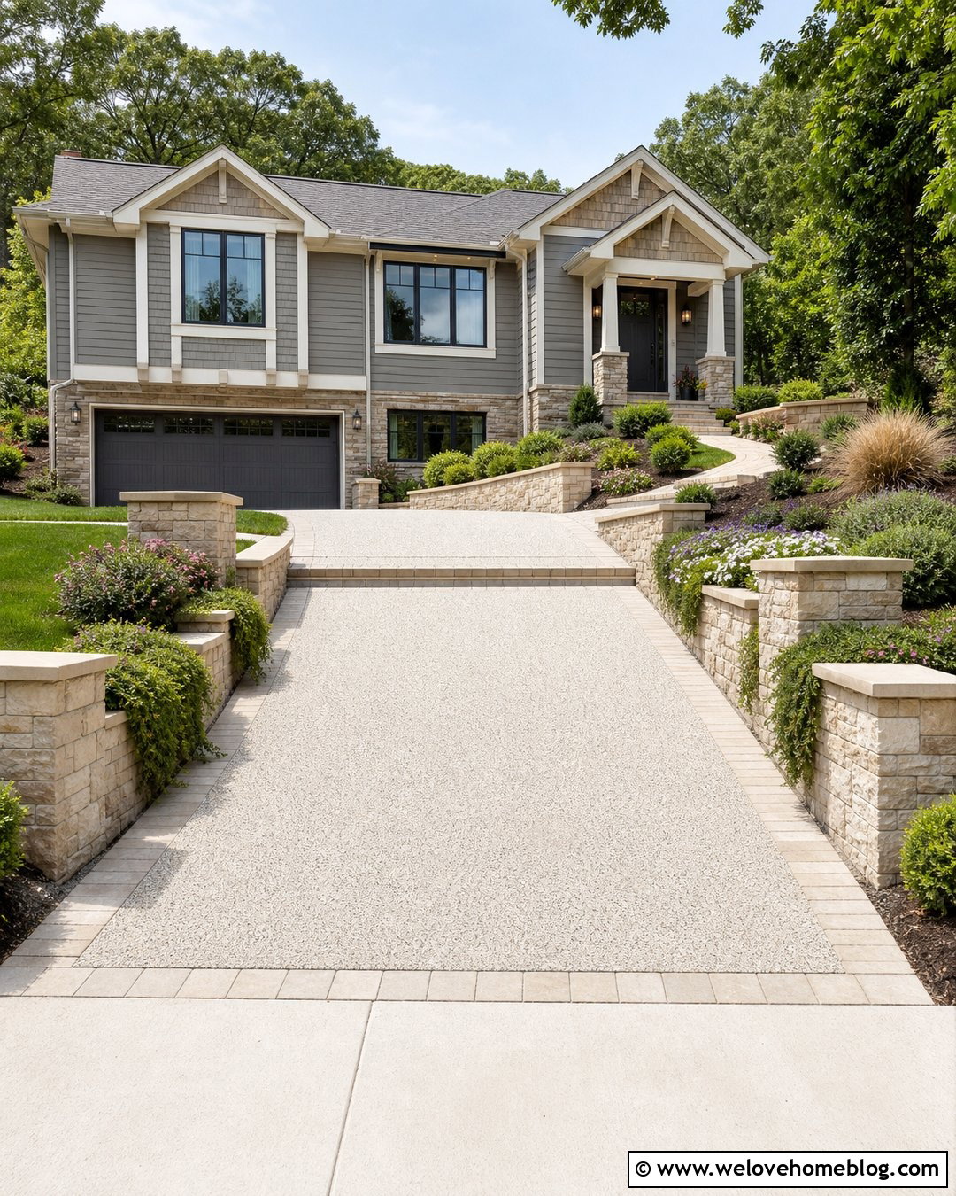 Epoxy Stone Driveway With Low Garden Walls - 20 Epoxy Stone Driveway Ideas