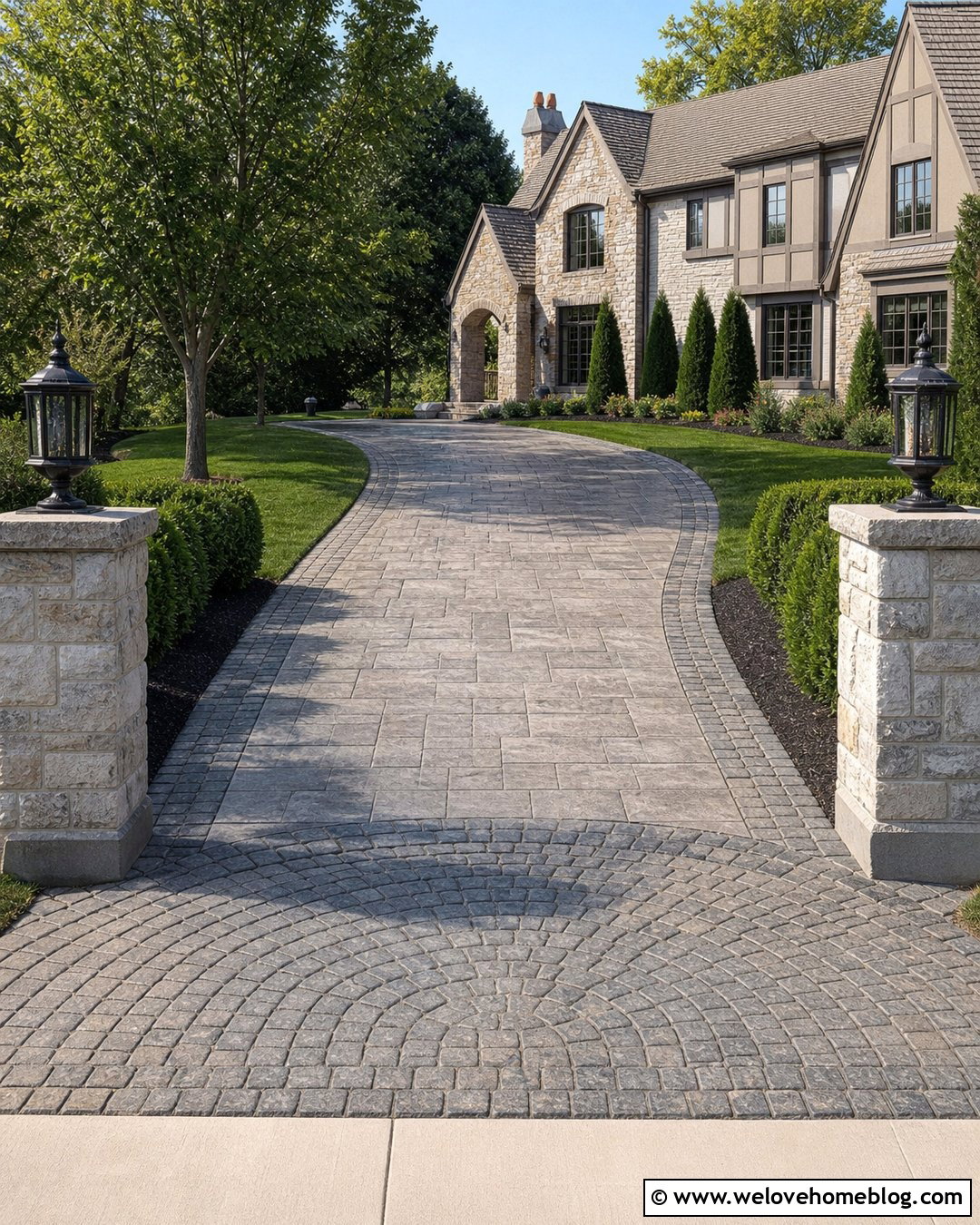 European Cobblestone Stamped Concrete Entrance - 20 stone stamped concrete driveway ideas