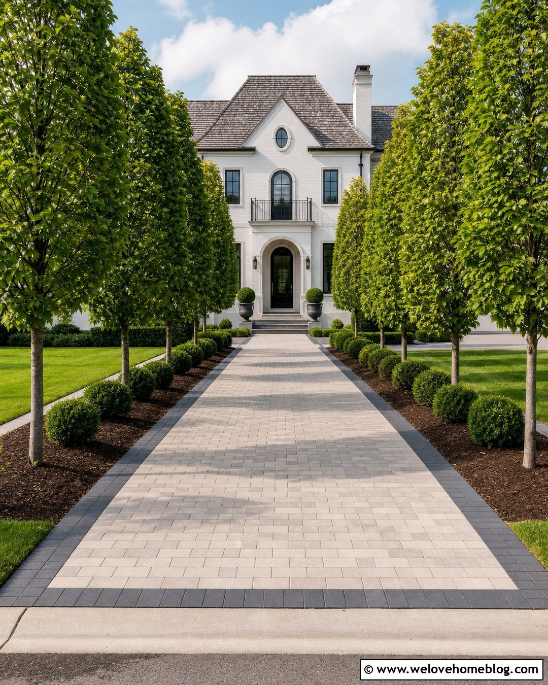 European Hornbeam Trees Along A Paver Driveway - 25 best trees to line a long driveway ideas