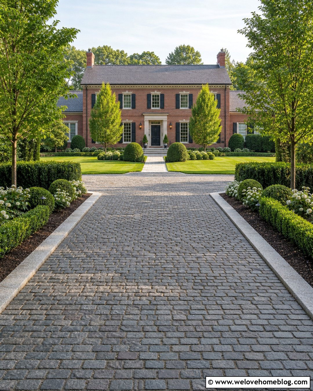 Evergreen Driveway Garden With Neat Hedges - 30 Driveway Garden Ideas