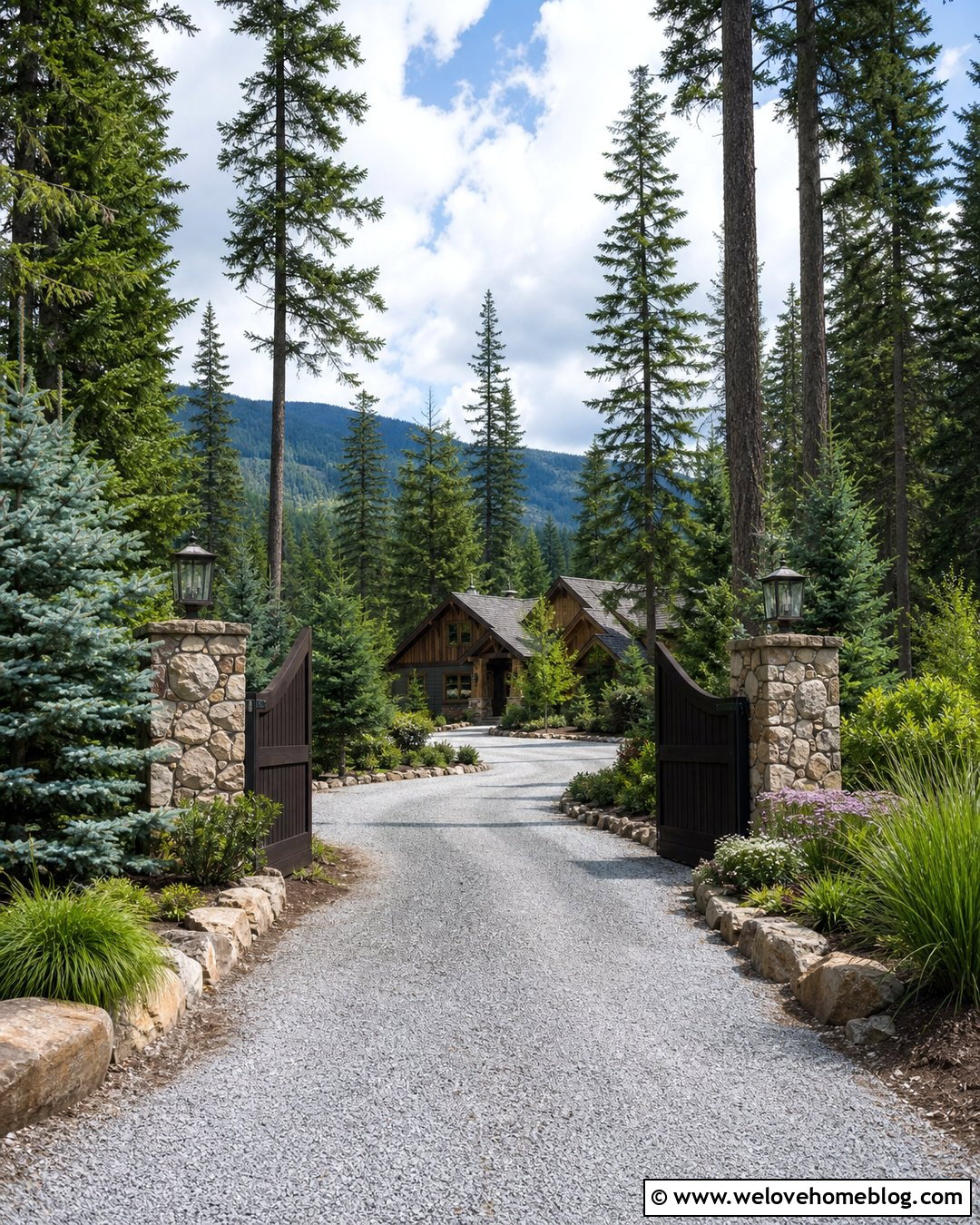 Evergreen Lined Country Driveway - 40 Country Driveway Entry Landscaping Ideas