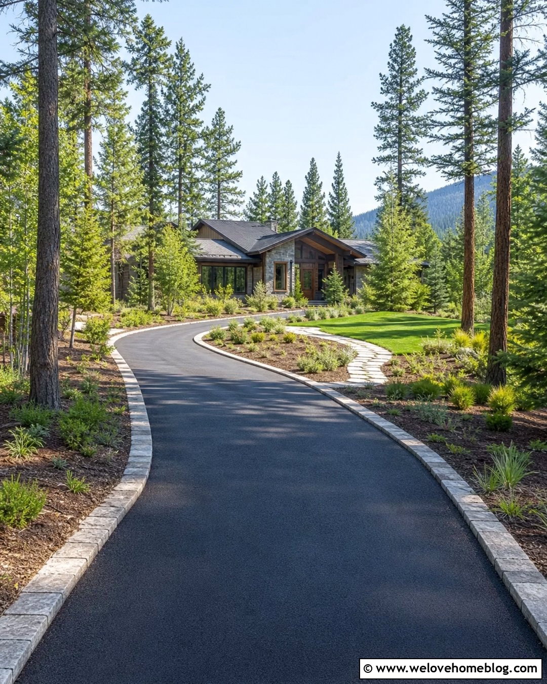 Evergreen Tree Lined Asphalt Driveway - 40 Tree Lined Driveway Ideas