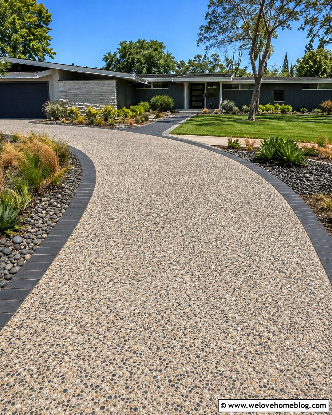 Exposed Aggregate Cement Driveway With Paver Border - 20 cement driveway with paver border ideas