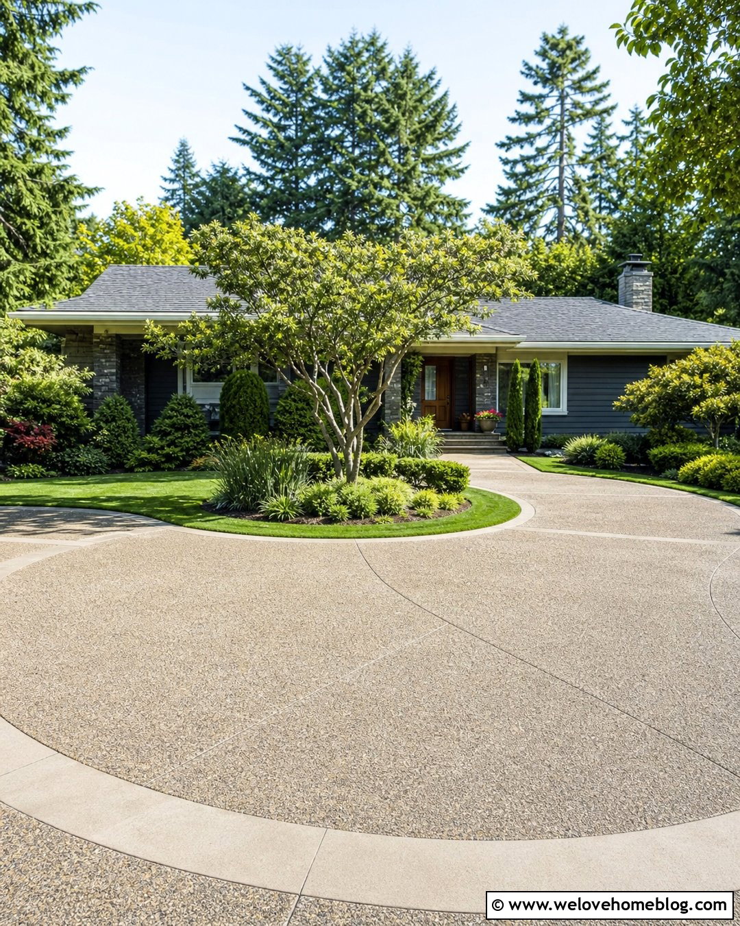 Exposed Aggregate Circular Driveway - 45 Circular Driveway Ideas