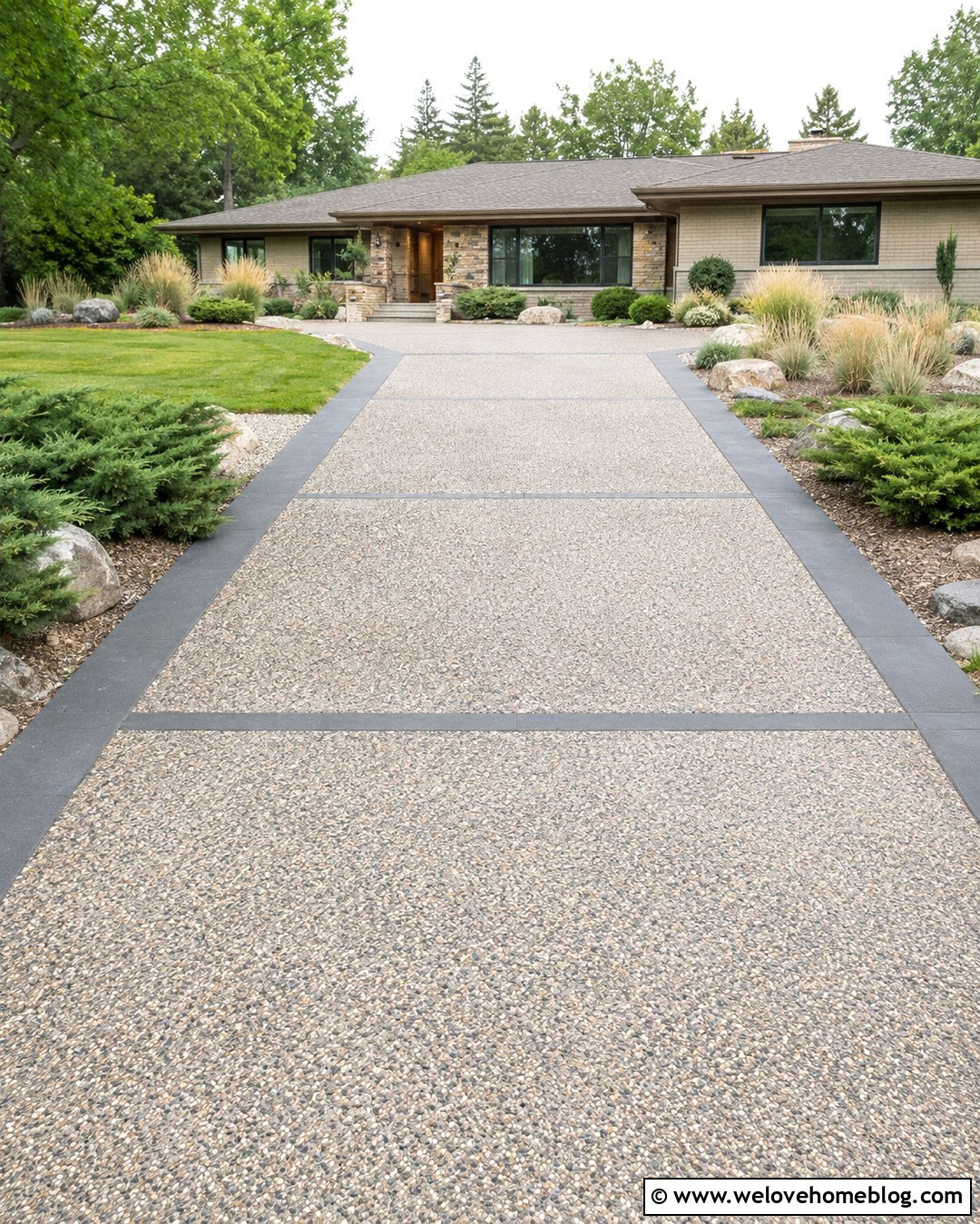 Exposed Aggregate Concrete Driveway - 20 Extended Driveway Concrete Ideas