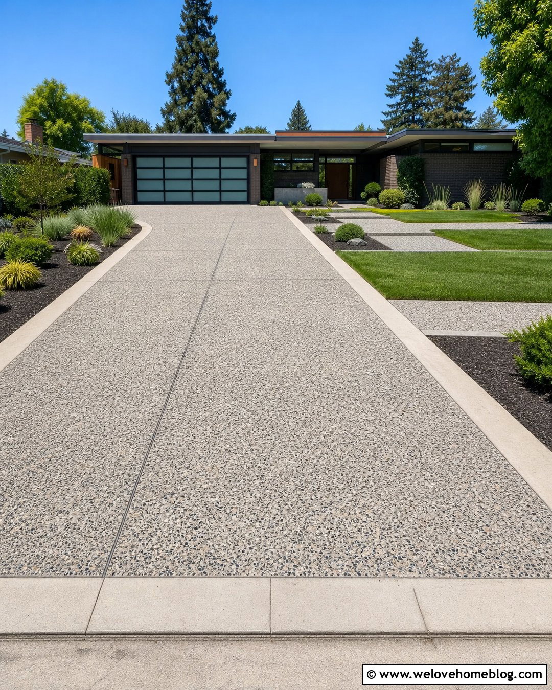 Exposed Aggregate Concrete Driveway - 35 Modern Driveway Design Ideas