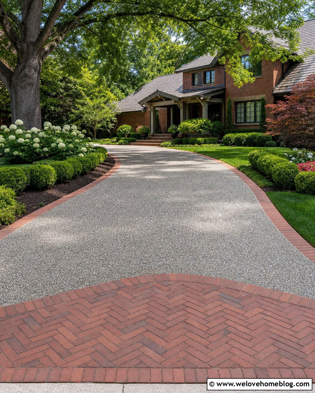 Exposed Aggregate Concrete Driveway With Brick Edging - 20 New Concrete Driveway Ideas