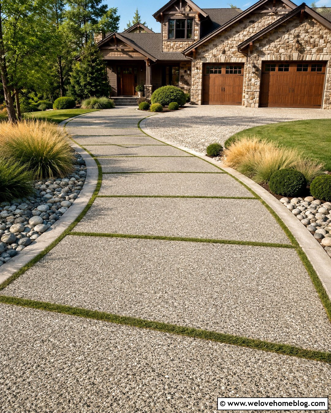 Exposed Aggregate Concrete Driveway With Grass Inlay - 20 concrete driveway with grass inlay ideas